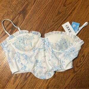Women’s bra top Blue and White Floral Lace croptop size XS by cider never worn